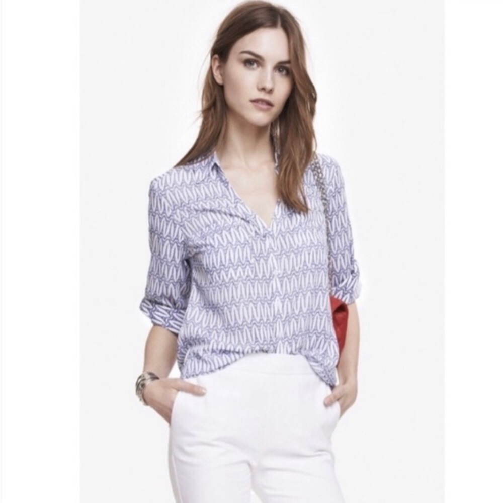 EXPRESS Portofino “Eiffel Tower” Print Button Down Shirt - Picture 4 of 13